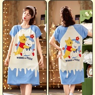 Plus Size  Cartoon Pyjamas Baju Tidur Rumah Comfortable Short Sleeves Round Neck Dress Cartoon Sleepwear B