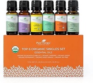 Plant Therapy Top 6 Organic Essential Oil Set - Lavender, Peppermint, Eucalyptus, Lemon, Tea Tree, In A Wooden Box 100% Pure, USDA Organic, Natural Aromatherapy, Therapeutic Grade 10 mL (1/3 oz)