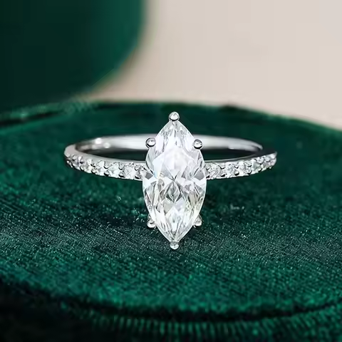 KNB 2ct Real Moissanite Diamond Marquise Ring for Women 925 Sterling Silver Anniversary Party High Q