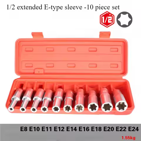 10Pcs Torx E Star Female Bit Sockets Set Hand Tool Kit 1/2" 3/8" 1/4" Drive E8-E24 Repair Tool Socke