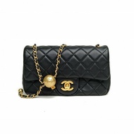 CHANEL CF口蓋包大Mini20黑色羊皮晶片開金扣金球調節扣肩背包