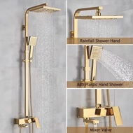 Square Rain Shower Head Wall-Mounted Shower Column Set Gold Faucet Hot and Cold Spray Head European 