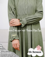 Gamis hermosa wolfis embos motif pandan teracota sage dusty dark grey hitam ungu hijau botol putih