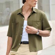 Men's Casual Everyday Commute Simple Solid Color Patchwork Pocket Button Front Shacket Men Linen Out