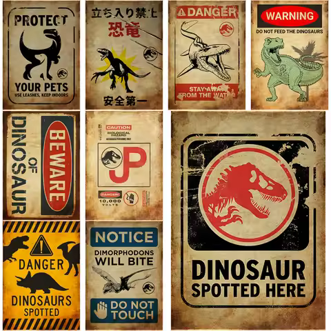 Dinosaur Spotted Here Retro Poster Dinosaurs Danger Warning Sign Prints Vintage Aesthetic Home Room 