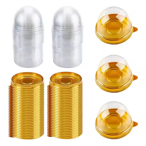 100 PCS Clear Plastic Mini Cupcake Box Round Cupcake Mooncake Dessert Container Box Cookies Muffins