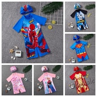 【hot sale】✳卐❀ D06 Children Summer Boy Girl Spiderman Swimwear Suit with Hat Superhero Cap Bodysuit Toddler Batman Swimming Bathing Wetsuit Clothes