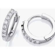 9ct White Gold Hoop Earring for Women with Diamond Detail - 10mm Hinged Cuff SINGLE Hoop Earring