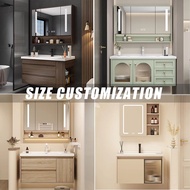 【 Customized 】 Bathroom sink mirror cabinet ceramic basin integrated makeup mirror cabinet washbasin