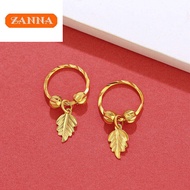 emas 916 original subang telinga perempuan Gold transfer beads leaf  earrings temperament earrings f