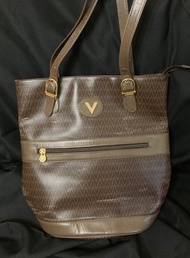 Valentino Garavani 咖啡色 老花 印花 橡膠皮 古董包 vintage