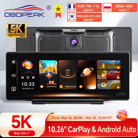 K8s 10.26 inch Car DVR 5K Dash Cam Dual Lens Wireless Carplay & Android Auto Video Recorder Monitor 