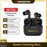 Original Monster XKT02 BT5.1 ชุดหูฟังบลูทูธ TWS หูฟังไร้สายบลูทูธ Super Endurance HiFi หูฟังชนิดใส่ใ