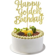 KALIONE Gold Glitter Happy Golden Birthday Cake Toppers 1/10/15/18/21/25/30/40/100th Birthday Party 