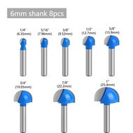 8Pcs 6MM Mata Profil Router Bit Mata Profil Setengah Lingkaran Mata Profil Sloting Bit