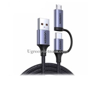 Ugreen 70555 1M 5V-5A màu xám cáp Usb ra Micro + type C mạ nickel đầu bọc nhôm chống nhiễu US324