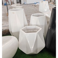 REX FP40 Diamond Fiberglass Glossy White Tall Flower Pot Pasu Bunga Garden Taman Plant Pokok Fiber I