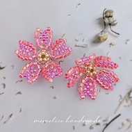 鉤針 串珠 編織 櫻花 耳環