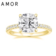 AMOR Cushion Cut Cubic Zirconia CZ Engagement Rings 3.5CT 925 Sterling Silver Rings Wedding Bands fo