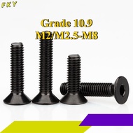 10.9 grade high strength black nickel countersunk head flat head hexagon screw bolt M2/M2.5/M3/M4/M5
