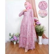 Gamis 2 tingkat Full Brukat / Dress malaysia tile mutiara / gamis full brukat / baju muslimah / bus