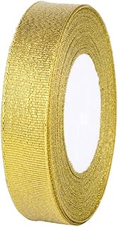 Trimming Shop 10mm Gold Christmas Ribbon for Gift Wrapping, Glitter Organza Ribbon for Present Wrapping, Wrap, DIY Craft, Christmas Tree &amp; Wreath Decoration, Hair Bows Making, 1 Metre
