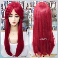 [✅Asli] Rambut Palsu Lurus Panjang Warna Merah Wig Panjang 60Cm