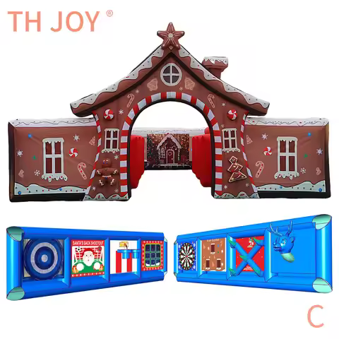 8x8m custom Christmas inflatable maze gingerbread inflatable fun house with basketball soccer ring t