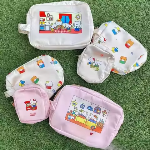 Hello Kitty Cartoon Print Makeup Bag, Travel Toiletry Organizer 3-Piece Set
