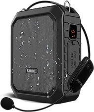 SHIDU Wireless Voice Amplifier Bluetooth Speaker 18W Waterproof Portable PA System with UHF Wireless Microphone Headset Rechargeable Voice Microphone for Outdoor Classroom