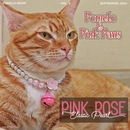 Pink Rose Elastic Bell Pearl Cat Necklace Cute Cat Necklace/ Elegant Cat Necklace/ Gemoy Cat Necklac