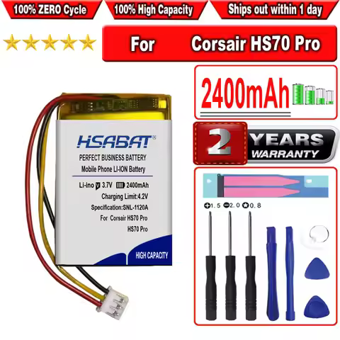 HSABAT 500mAh~2400mAh Battery for Corsair HS65 HS70 HS70 Pro HS70 SE HS75 XB HS80