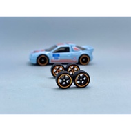 Z160 Hotwheels Rubber Wheels Tayar Getah 5 Spoke Black Gold Line 10mm Long Axle