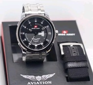 Jam Tangan Pria Swiss Army AVIATION Paket Water Resistant Free Strap Kanvas