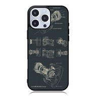 IPhone Case 16 15 14 13 12 11 X XR Xs 8 7 TPU Rubber Custom TURBOFAN Aircraft Engine Blue Print