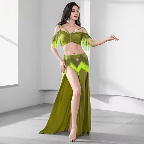 Elegant Oriental Dance Outfit Belly Dance Team Cloth Group Costume Girls Training Set Contrast Color