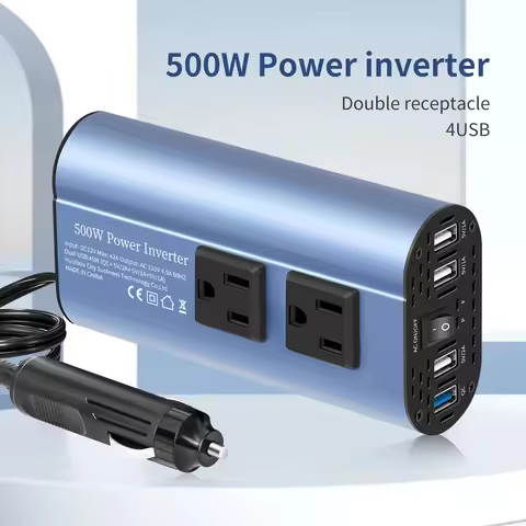 Double receptacle 4USB 500W Modified Frequency Inverter DC12V To AC110V Ports Car Adapter Portable I