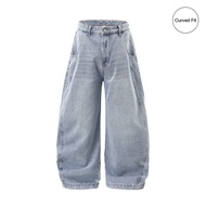 Double 7 Baggy Washed Curved Denim Jeans (Light Blue)