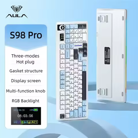 AULA S98 Pro Wireless Mechanical Keyboard W/ Screen Knob BT5.0/USB-C/2.4GHz Linear Switch Hot Plug R