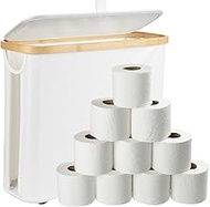 Cozary Toilet Paper Storage Basket with Lid - 25L Bathroom Organiser, Foldable Toilet Roll Storage,