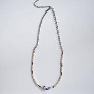 陶瓷x玻璃 扭牛糖珠項鍊 藍紫x珍珠 Ceramic Glass Necklace
