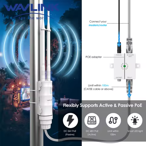 WAVLINK AC300/1200 Dual Band Access Point Outdoor Router Long Range Wi-Fi Extender with Active/Passi