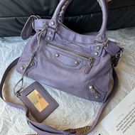Balenciaga巴黎世家 淡紫色 first 機車包手提包單肩包斜挎包