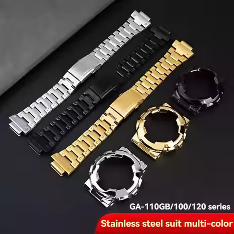 For Casio G-SHOCK Gold Black Warrior GA-110 GA-110GB/100/120/140 Solid Stainless Steel Case Strap GA