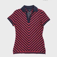 TOMMY HILFIGER 女版斜紋V領短袖POLO衫 S 紅藍