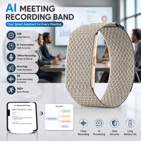 LIGE No Screen Smart Bracelet With 79 Languages AI Audio Recordings Meeting Minutes 160+Sports Fitne