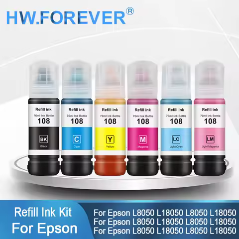 For Epson 108 Refill Premium Ink Kit For Epson Ecotank L8050 L18050 Printers Vivid Color Refill Ink 