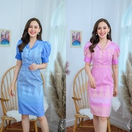 Kety Smile เดรสผ้าไหมญี่ปุ่นพิมพ์ลายซับในทั้งชุด อัดกาวทั้งตัว (S-3XL) SPC28