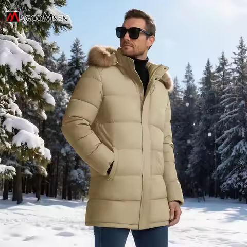 Mens Winter Parka Jacket Thick Warm Fleece Lined Faux Fur Hood Windproof Waterproof Long Coat Outdoo