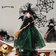Halloween Witch Decoration 11 Inches Witch Doll Halloween Veil Witch Doll Witch Hat and Witch Broom 